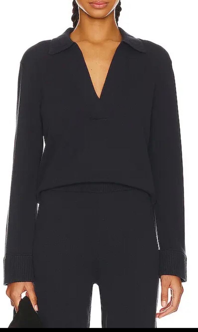 SIMKHAI Long Sleeve Polo Sweater in Midnight Blue Cotton Cashmere Size Medium